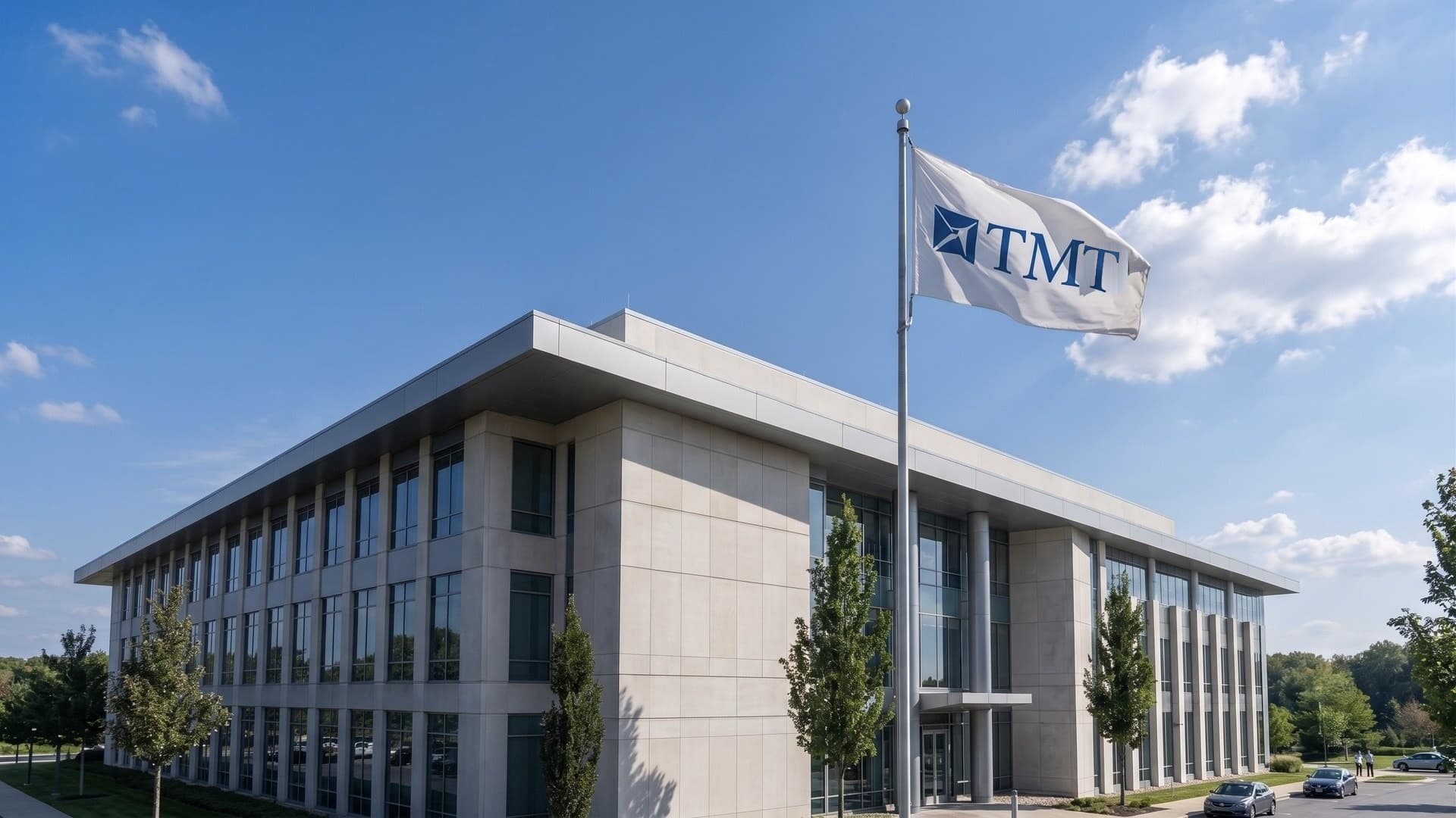 The Mentor Tech headquarters, with the TMT flag flying at the entrance